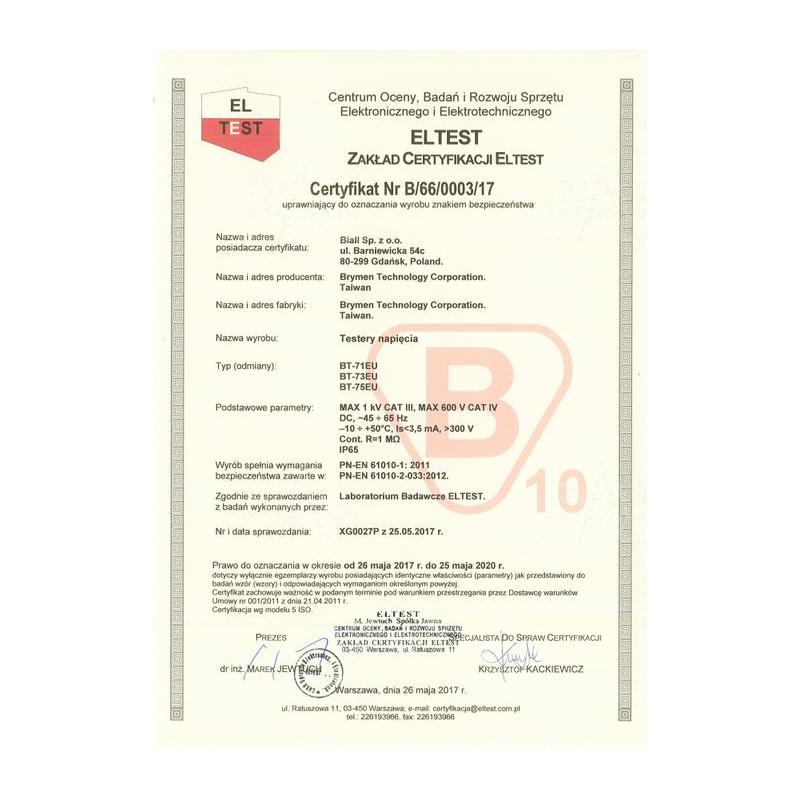 BT71EU LED Tester elektryka 1000V AC/DC, test ciągłości, EF