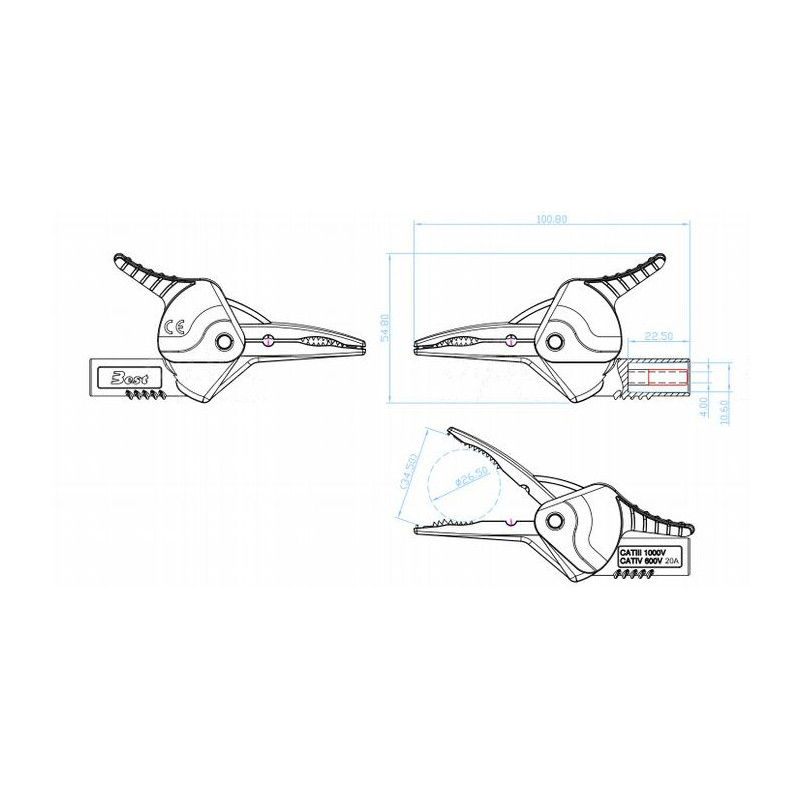 Krokodylek bezp. gn. 4mm KK1A-0032-R CAT IV 600V, 20A czerwony