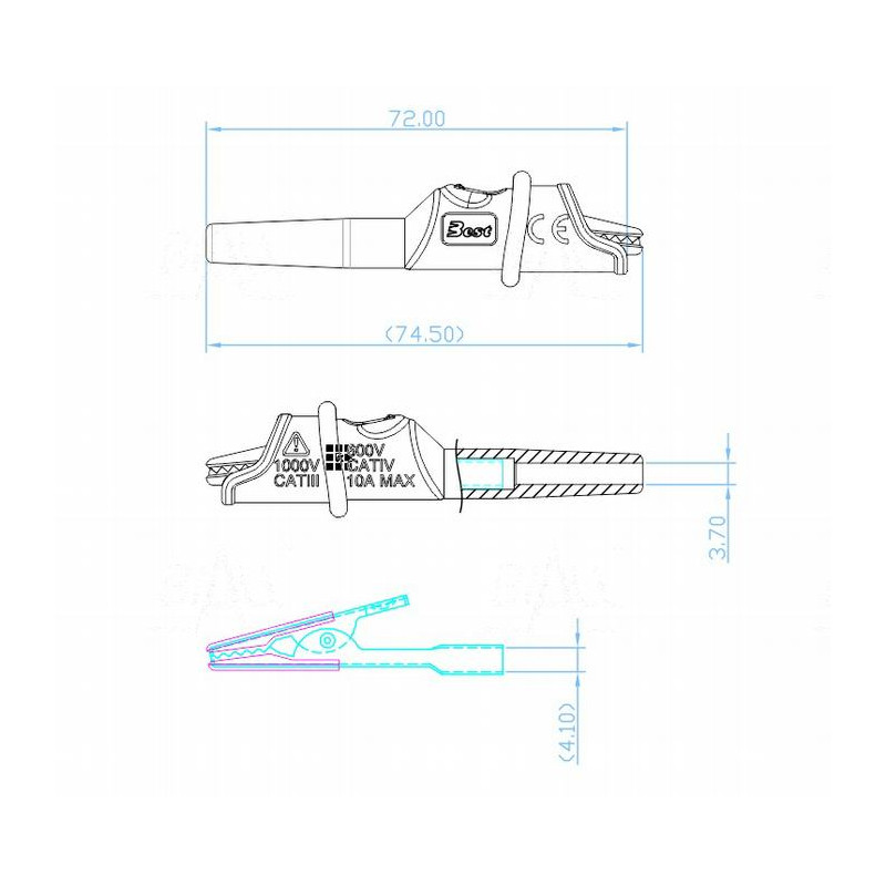 Krokodylek bezp. na przewód KK1A-0057-BK CAT IV 600V, 10A czarny