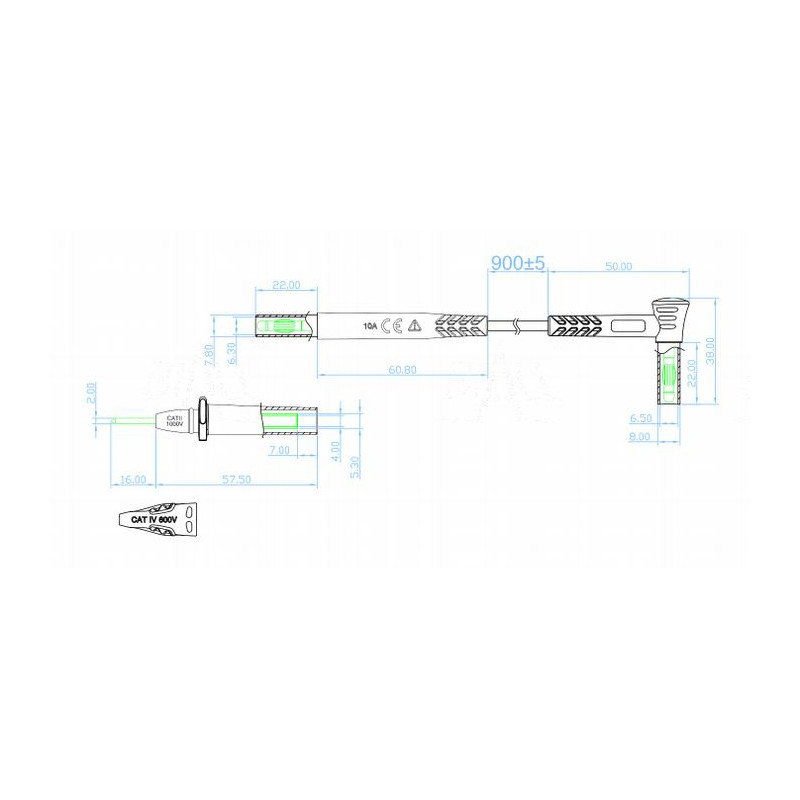PP 1S Przewody pomiarowe z wymienną sondą 1S0009 10A, CAT IV 600V czerwony + czarny