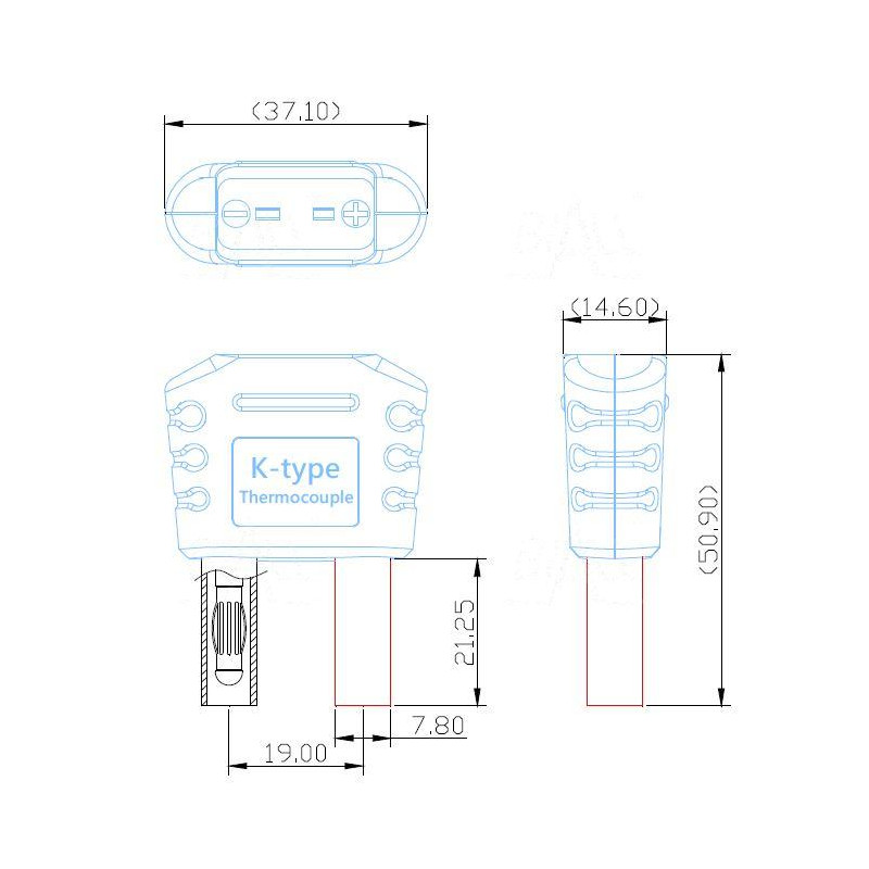Adapter TCK 1N-0001 do sond temp. K (2x wtyk izol 4mm - gniazdo mini K)