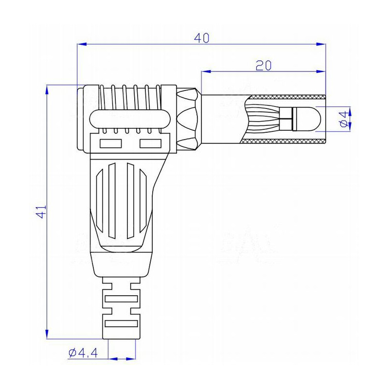 Wtyk banan bezp. 4mm kątowy WB504-R CAT III 1000V  19A czerwony