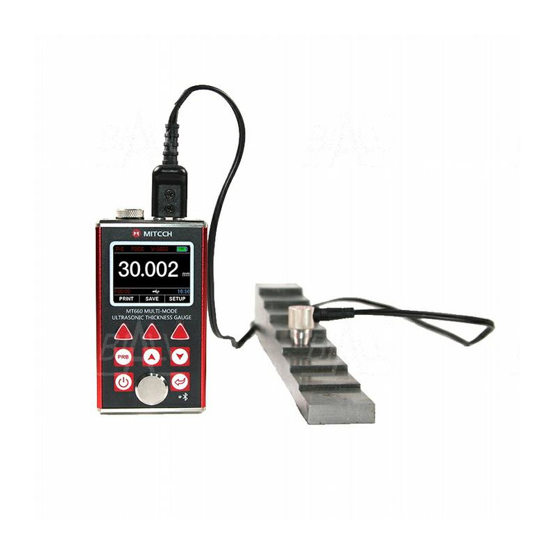 
       MT660 Miernik grubości materiałów 0,65~600mm(P-E) 3-100mm(E-E Echo-Echo) 0,1/0,01/0,001mm USB i BT
     
