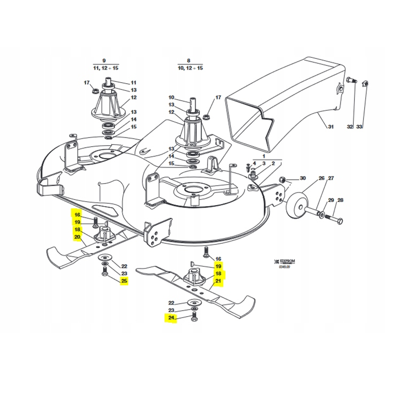 Zestaw noży + piasty do Honda HF2213 / HF2216 / HF2415 / HF2417 – 52 c